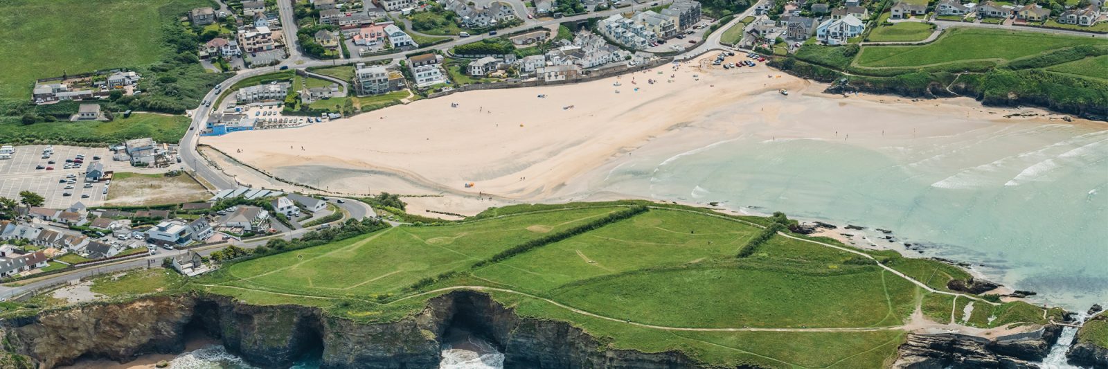 Drone photo of Porth in Newquay, Cornwall